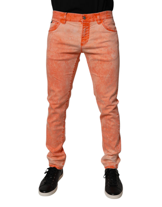 Dolce &amp; Gabbana Orange Tie Dye Cotton Skinny Men Denim Jeans