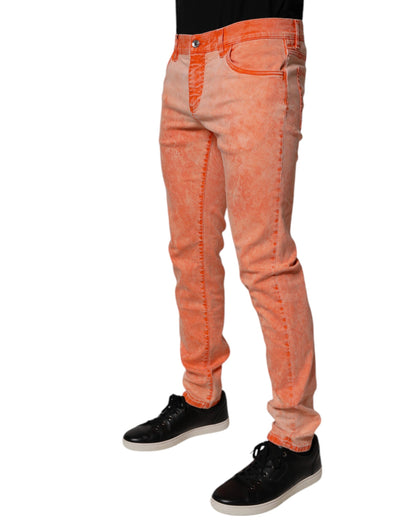 Dolce &amp; Gabbana Orange Tie Dye Cotton Skinny Men Denim Jeans