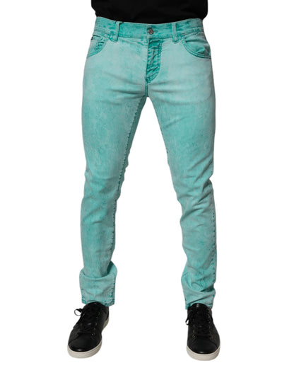 Dolce &amp; Gabbana Green Tie Dye Cotton Skinny Men Denim Jeans