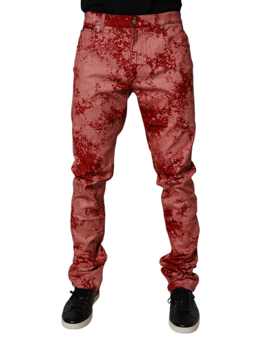 Dolce &amp; Gabbana – Rote Skinny-Jeans aus Baumwolle mit Batikmuster für Herren