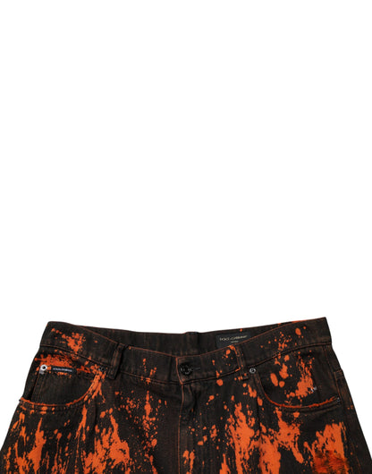 Dolce &amp; Gabbana Black Red Tie Dye Cotton Straight Denim Jeans