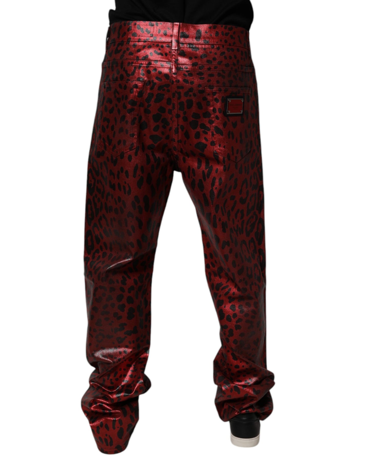 Dolce &amp; Gabbana Red Leopard Cotton Straight Men Denim Jeans