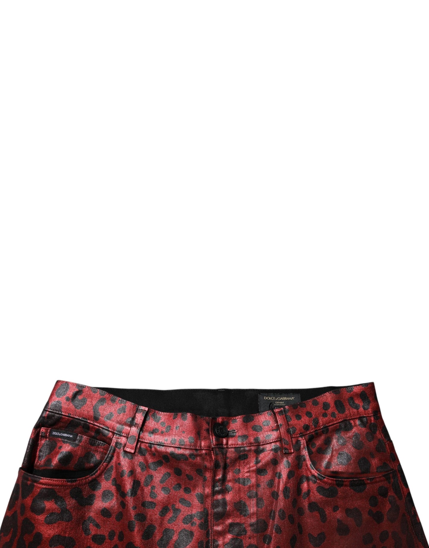 Dolce &amp; Gabbana Red Leopard Cotton Straight Men Denim Jeans