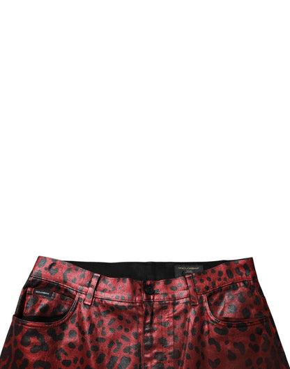 Dolce &amp; Gabbana Red Leopard Cotton Straight Men Denim Jeans