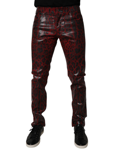 Dolce &amp; Gabbana Red Leopard Cotton Skinny Men Denim Jeans