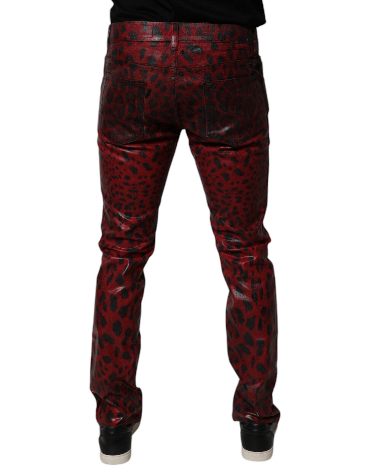 Dolce &amp; Gabbana Red Leopard Cotton Skinny Men Denim Jeans