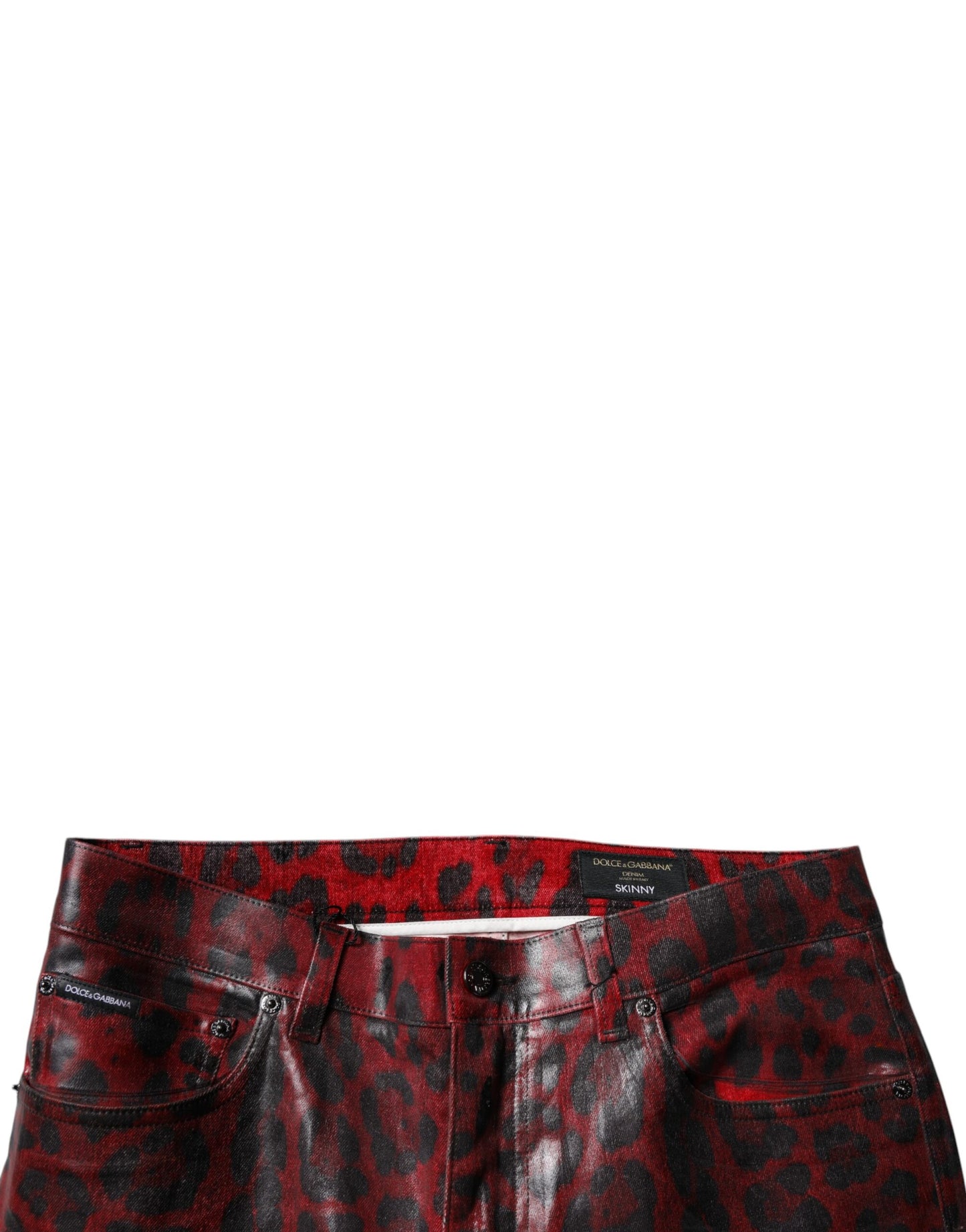 Dolce &amp; Gabbana Red Leopard Cotton Skinny Men Denim Jeans