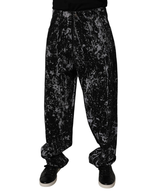 Dolce &amp; Gabbana – Schwarze, gerade geschnittene Baumwolljeans mit Batikmuster für Herren
