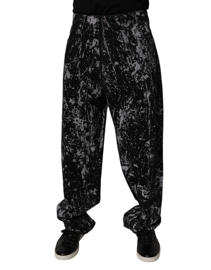 Dolce &amp; Gabbana – Schwarze, gerade geschnittene Baumwolljeans mit Batikmuster für Herren