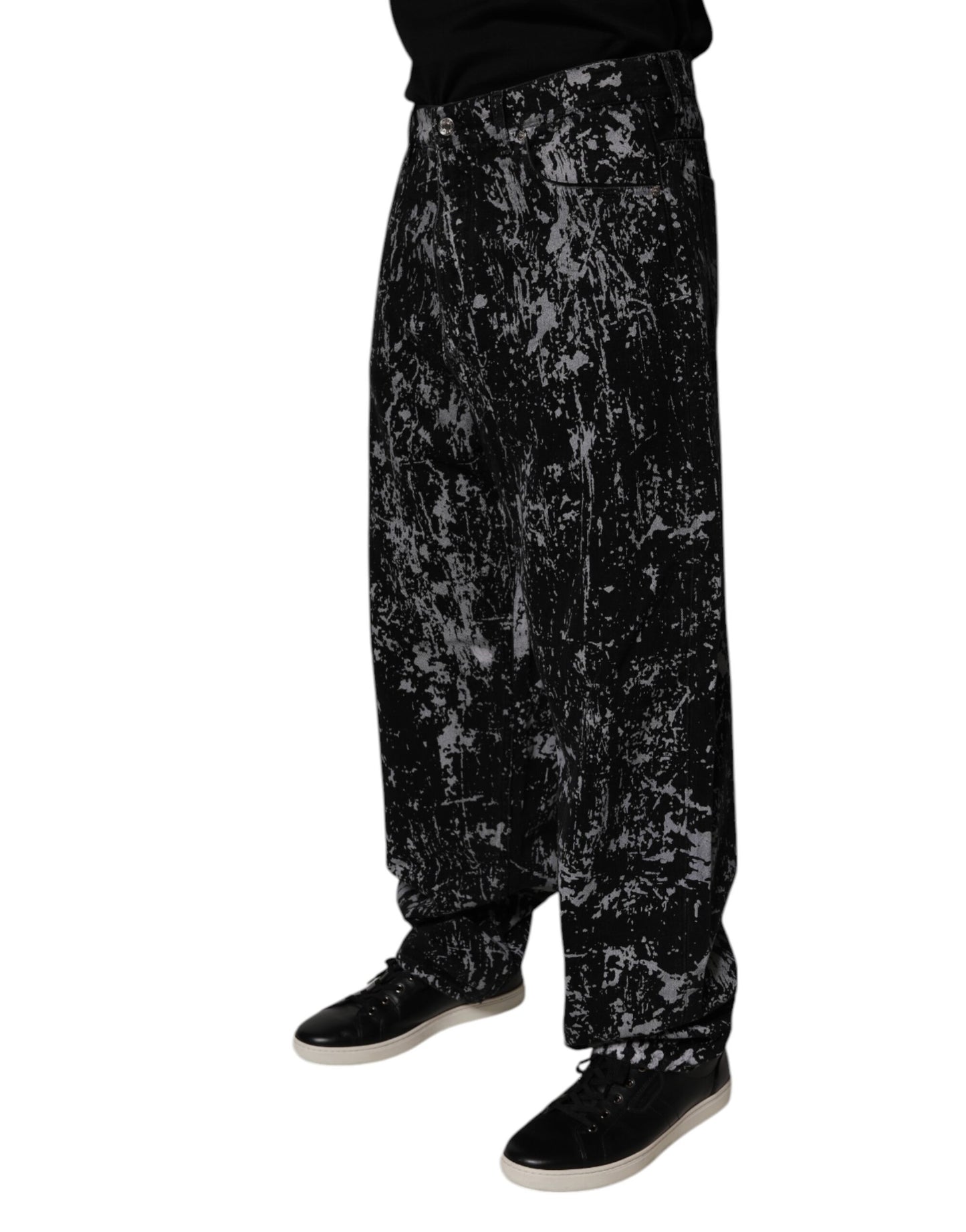 Dolce &amp; Gabbana – Schwarze, gerade geschnittene Baumwolljeans mit Batikmuster für Herren