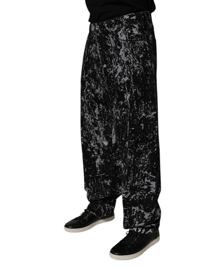 Dolce &amp; Gabbana – Schwarze, gerade geschnittene Baumwolljeans mit Batikmuster für Herren