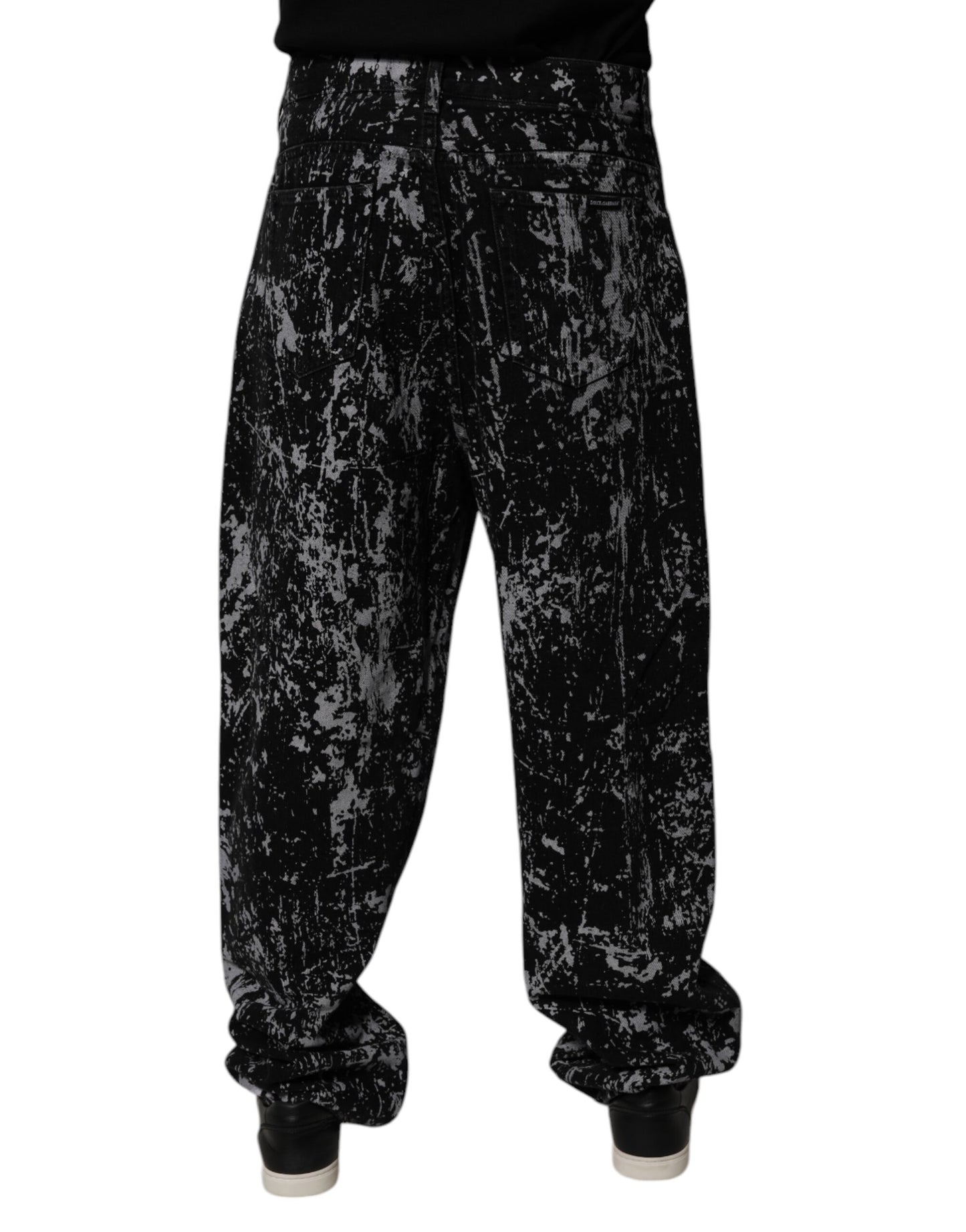 Dolce &amp; Gabbana – Schwarze, gerade geschnittene Baumwolljeans mit Batikmuster für Herren