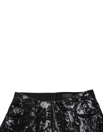 Dolce &amp; Gabbana – Schwarze, gerade geschnittene Baumwolljeans mit Batikmuster für Herren