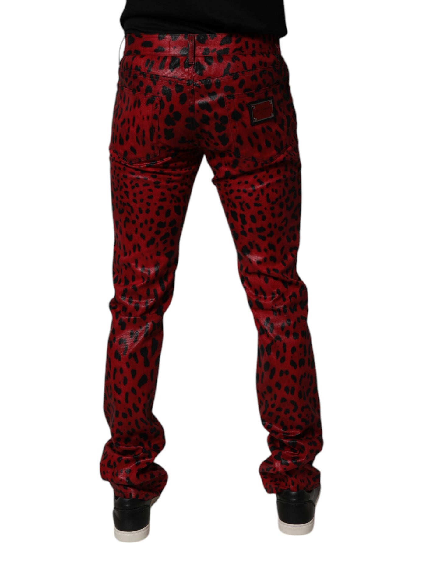 Dolce &amp; Gabbana Red Leopard Cotton Slim Fit Denim Jeans