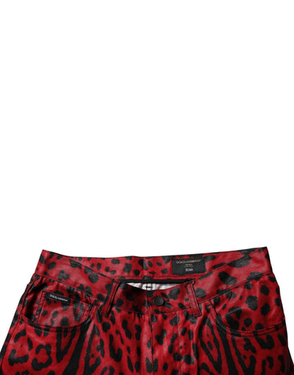 Dolce &amp; Gabbana Red Leopard Cotton Slim Fit Denim Jeans