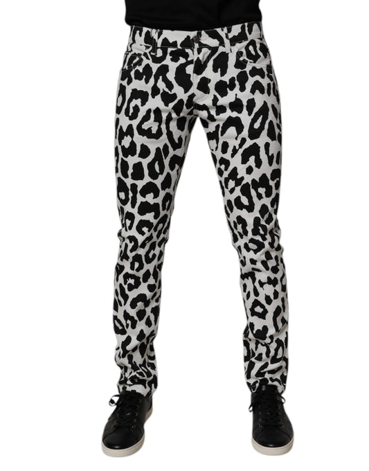 Dolce &amp; Gabbana – Weiße Skinny-Jeans aus Baumwolle mit Leopardenmuster