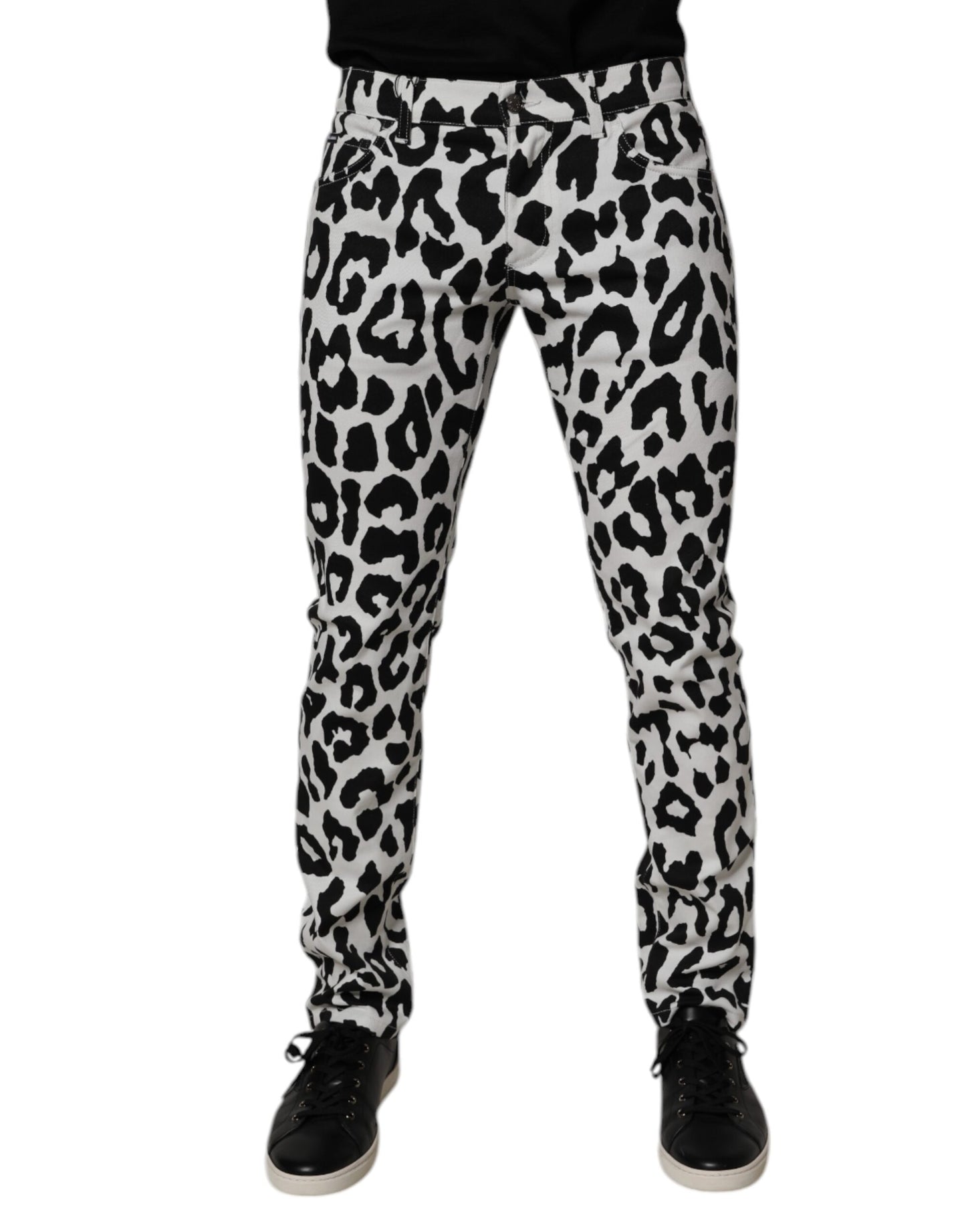 Dolce &amp; Gabbana – Weiße Skinny-Jeans aus Baumwolle mit Leopardenmuster