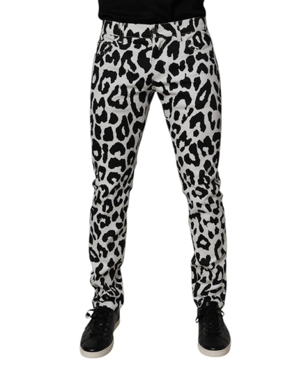 Dolce &amp; Gabbana – Weiße Skinny-Jeans aus Baumwolle mit Leopardenmuster