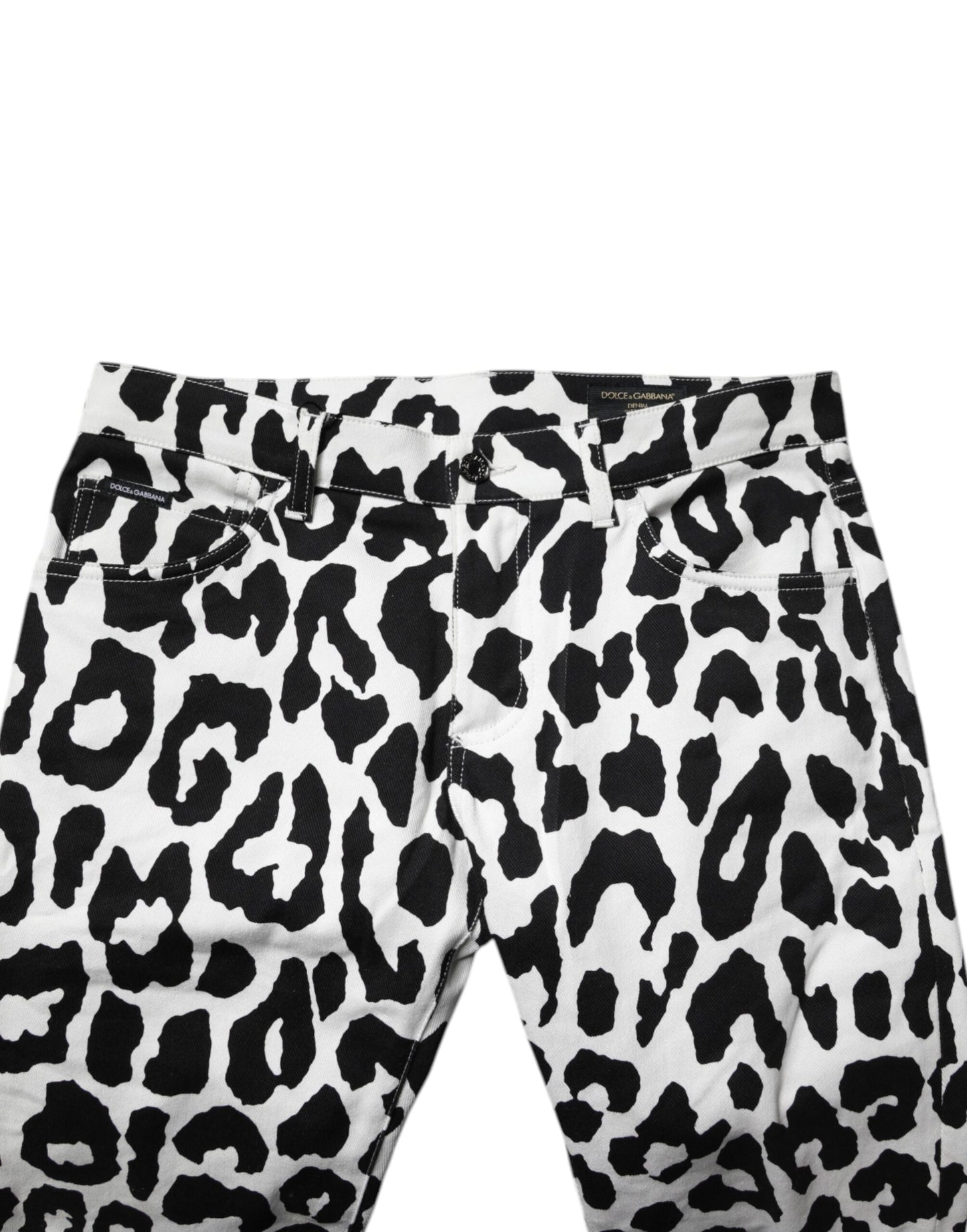 Dolce &amp; Gabbana – Weiße Skinny-Jeans aus Baumwolle mit Leopardenmuster
