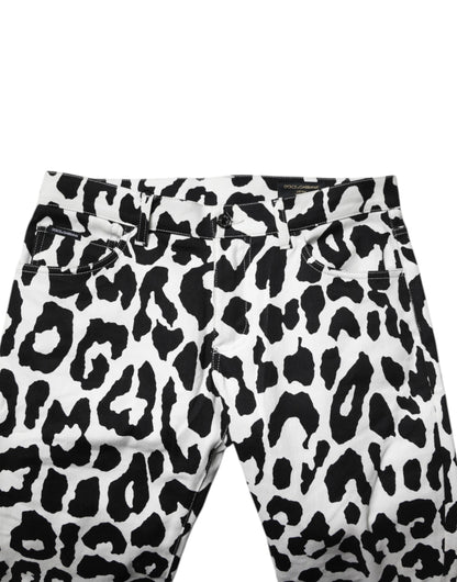 Dolce &amp; Gabbana – Weiße Skinny-Jeans aus Baumwolle mit Leopardenmuster