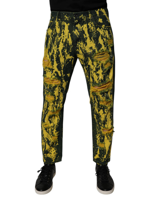 Dolce &amp; Gabbana – Schwarze, gelbe, zerfetzte Skinny-Jeans für Herren