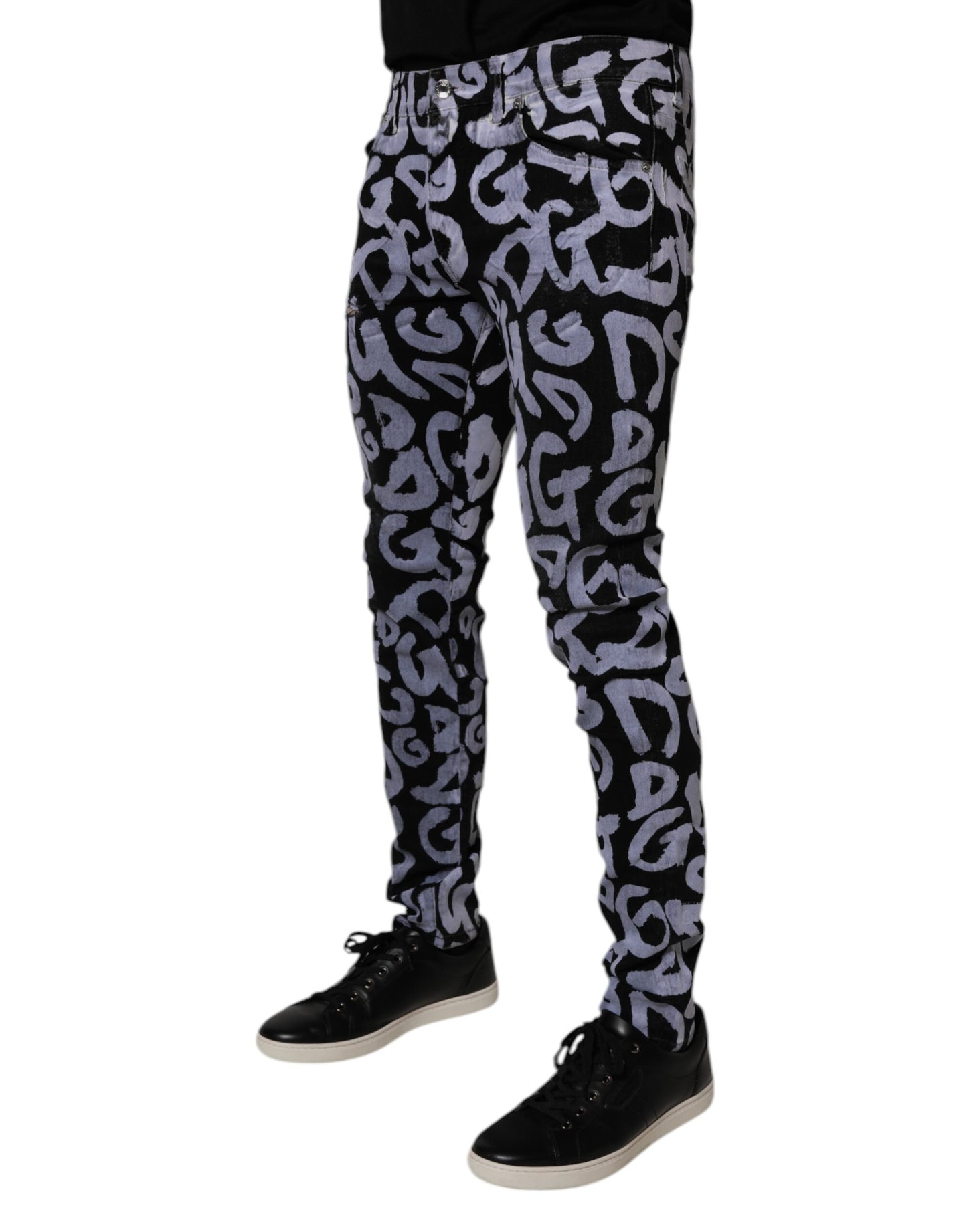 Dolce &amp; Gabbana – Schwarze Skinny-Jeans aus Baumwolle mit Logo-Monogramm