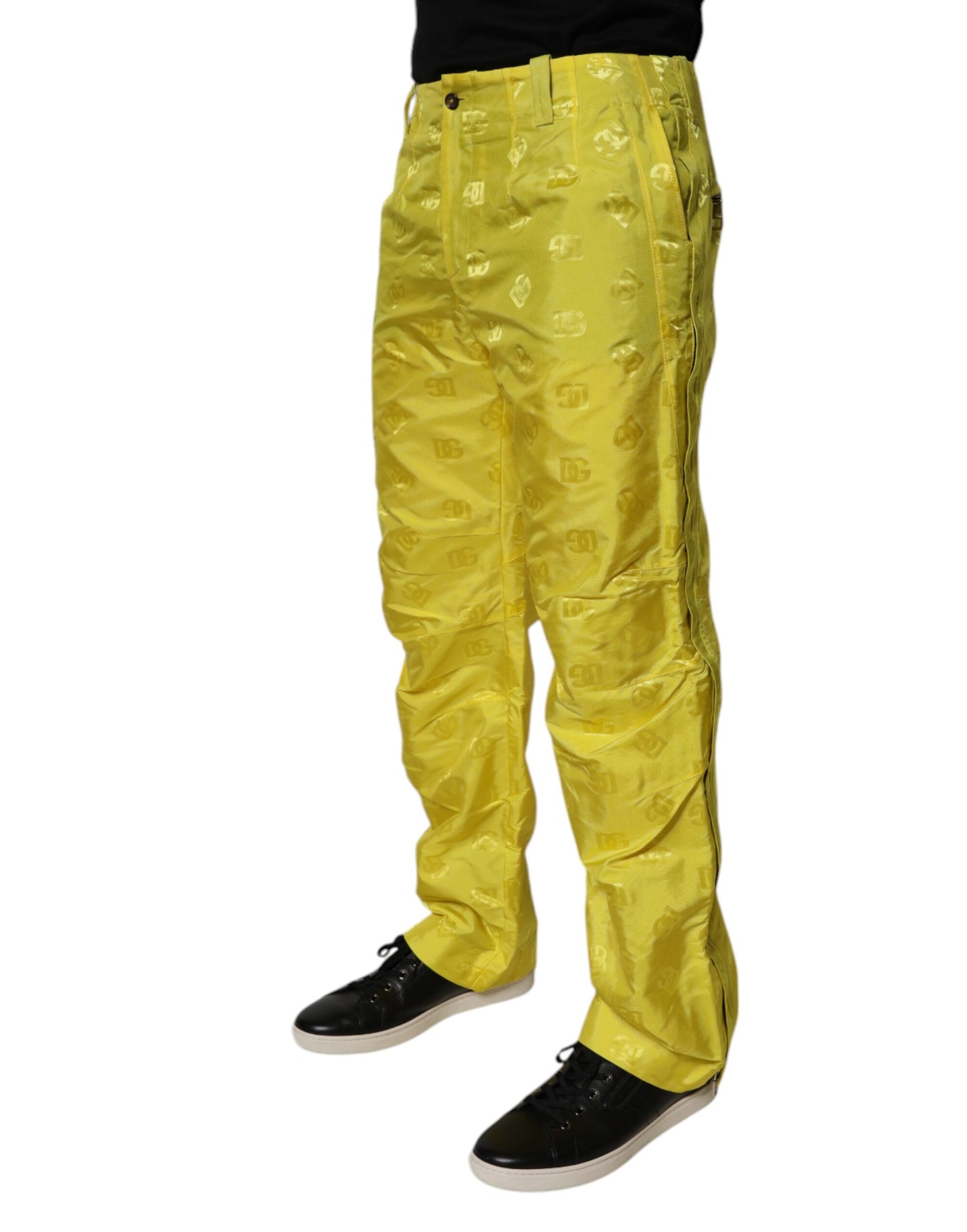Dolce &amp; Gabbana Yellow DG Monogram Polyester Straight Pants