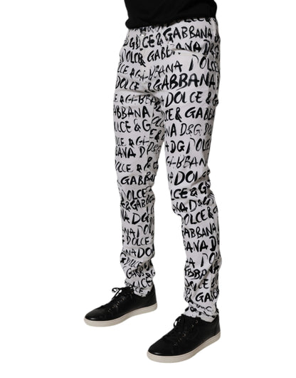 Dolce &amp; Gabbana White Cotton Logo Print Skinny Denim Jeans