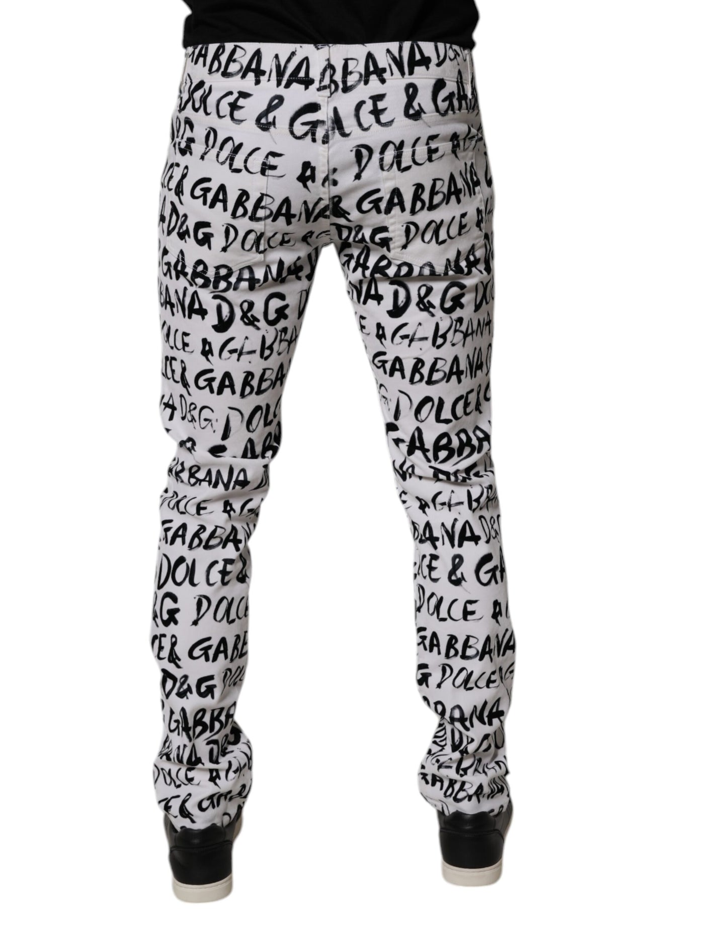 Dolce &amp; Gabbana White Cotton Logo Print Skinny Denim Jeans