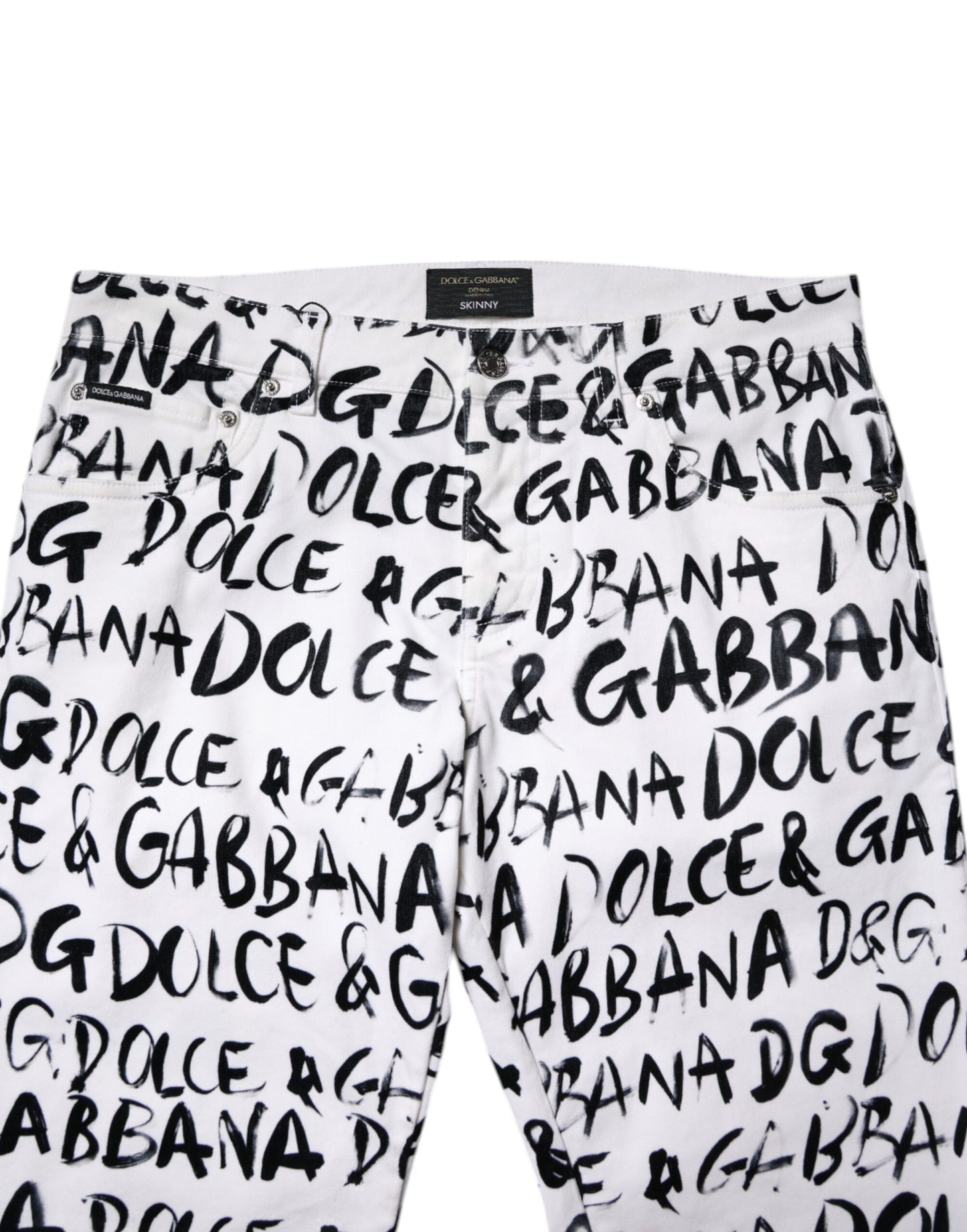 Dolce &amp; Gabbana White Cotton Logo Print Skinny Denim Jeans