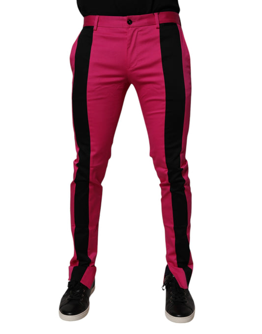 Dolce &amp; Gabbana Pink Black Stripe Slim Fit Men Dress Pants