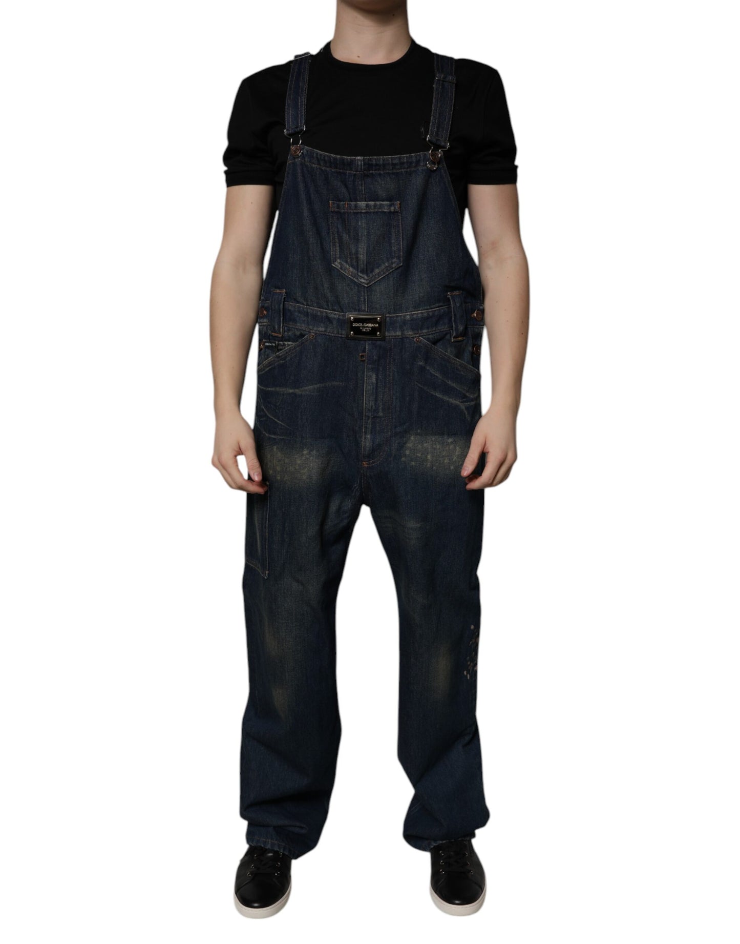 Dolce &amp; Gabbana Dark Blue Cotton Men Jumpsuit Denim Jeans
