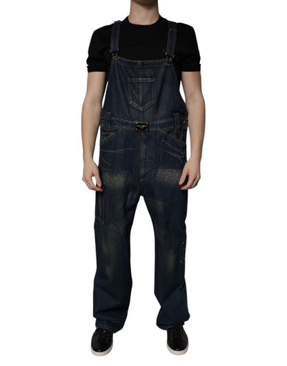 Dolce &amp; Gabbana Dark Blue Cotton Men Jumpsuit Denim Jeans