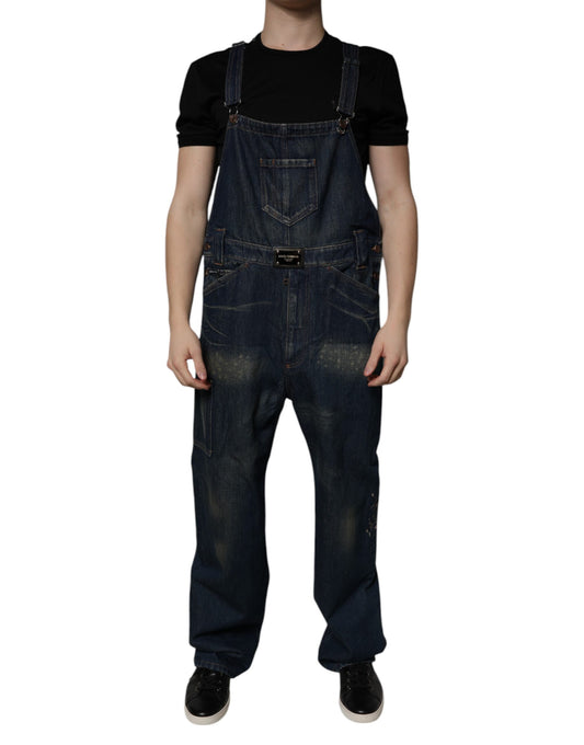Dolce &amp; Gabbana Dark Blue Cotton Men Jumpsuit Denim Jeans