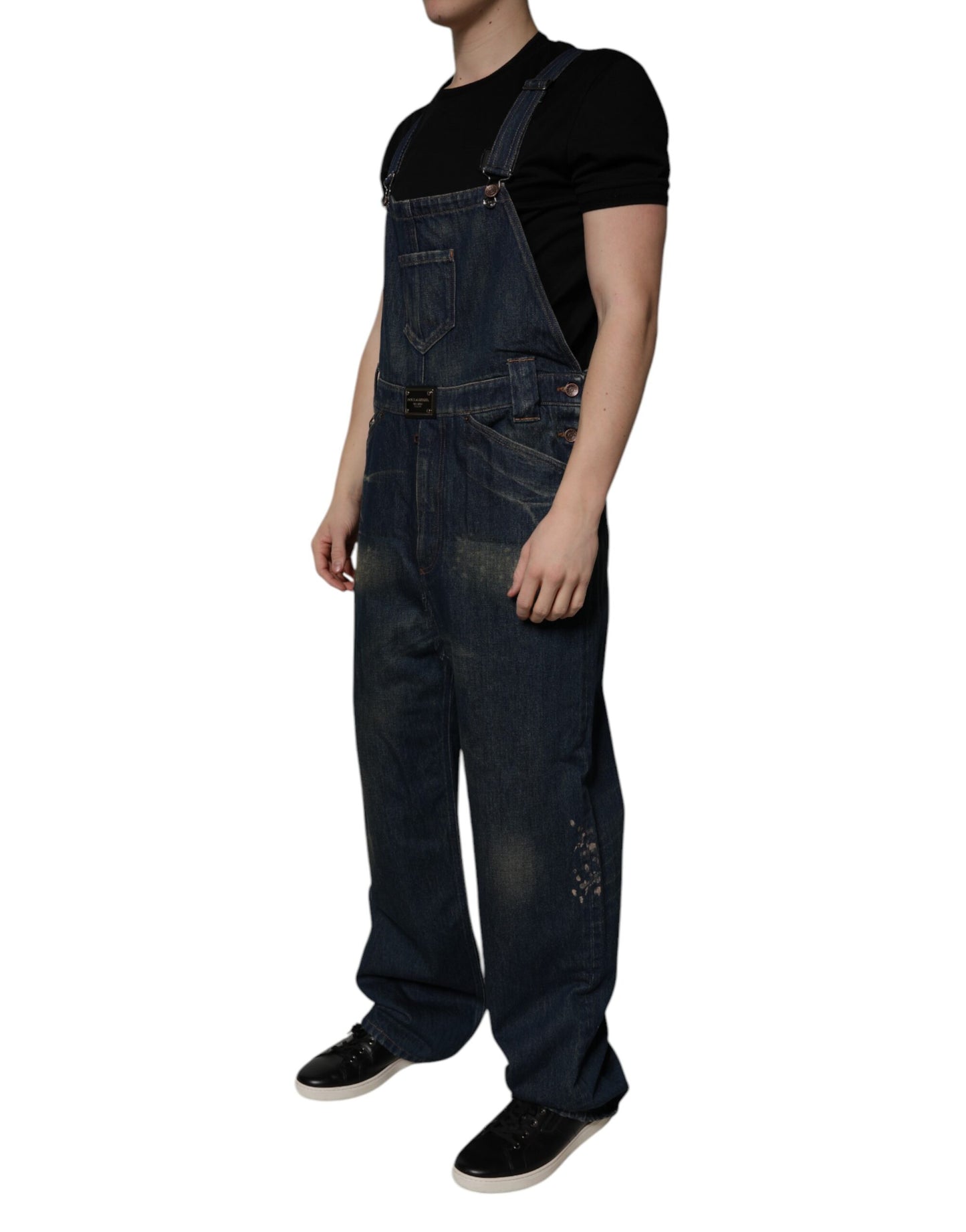 Dolce &amp; Gabbana Dark Blue Cotton Men Jumpsuit Denim Jeans