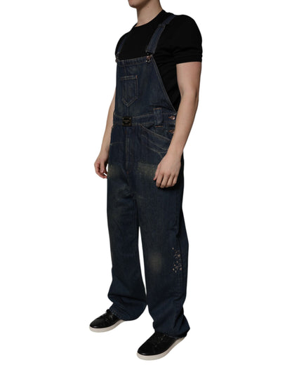 Dolce &amp; Gabbana Dark Blue Cotton Men Jumpsuit Denim Jeans
