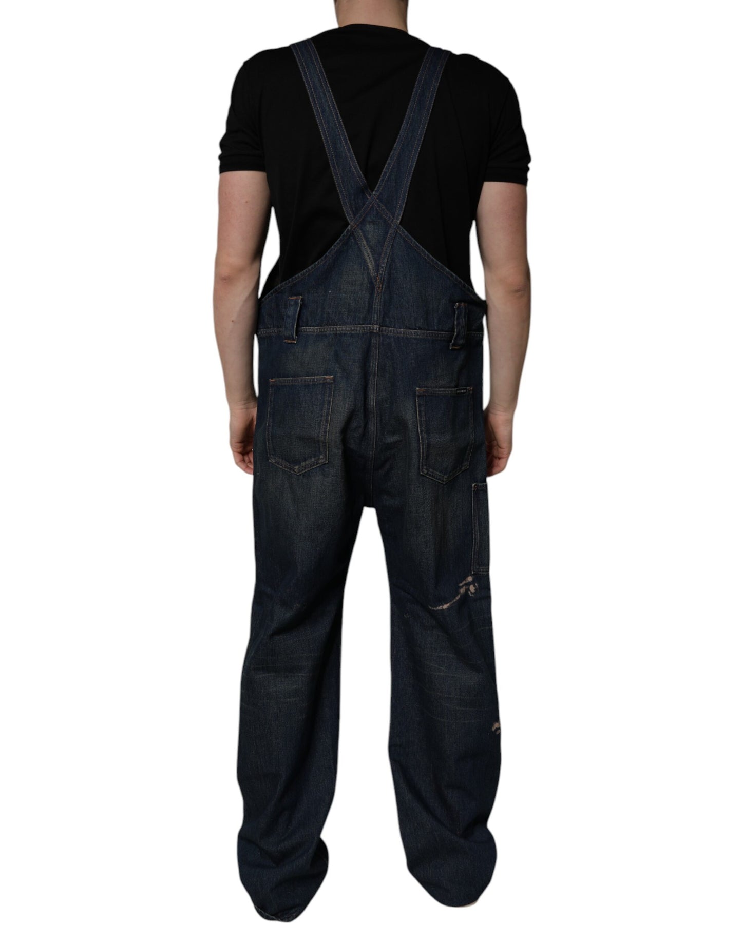 Dolce &amp; Gabbana Dark Blue Cotton Men Jumpsuit Denim Jeans