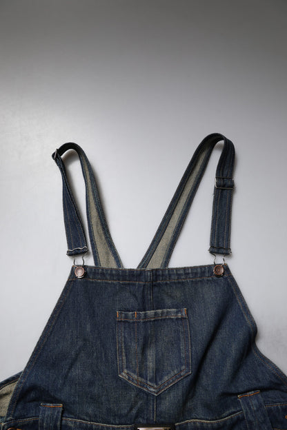 Dolce &amp; Gabbana Dark Blue Cotton Men Jumpsuit Denim Jeans