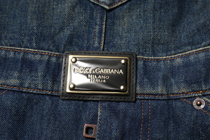 Dolce &amp; Gabbana Dark Blue Cotton Men Jumpsuit Denim Jeans