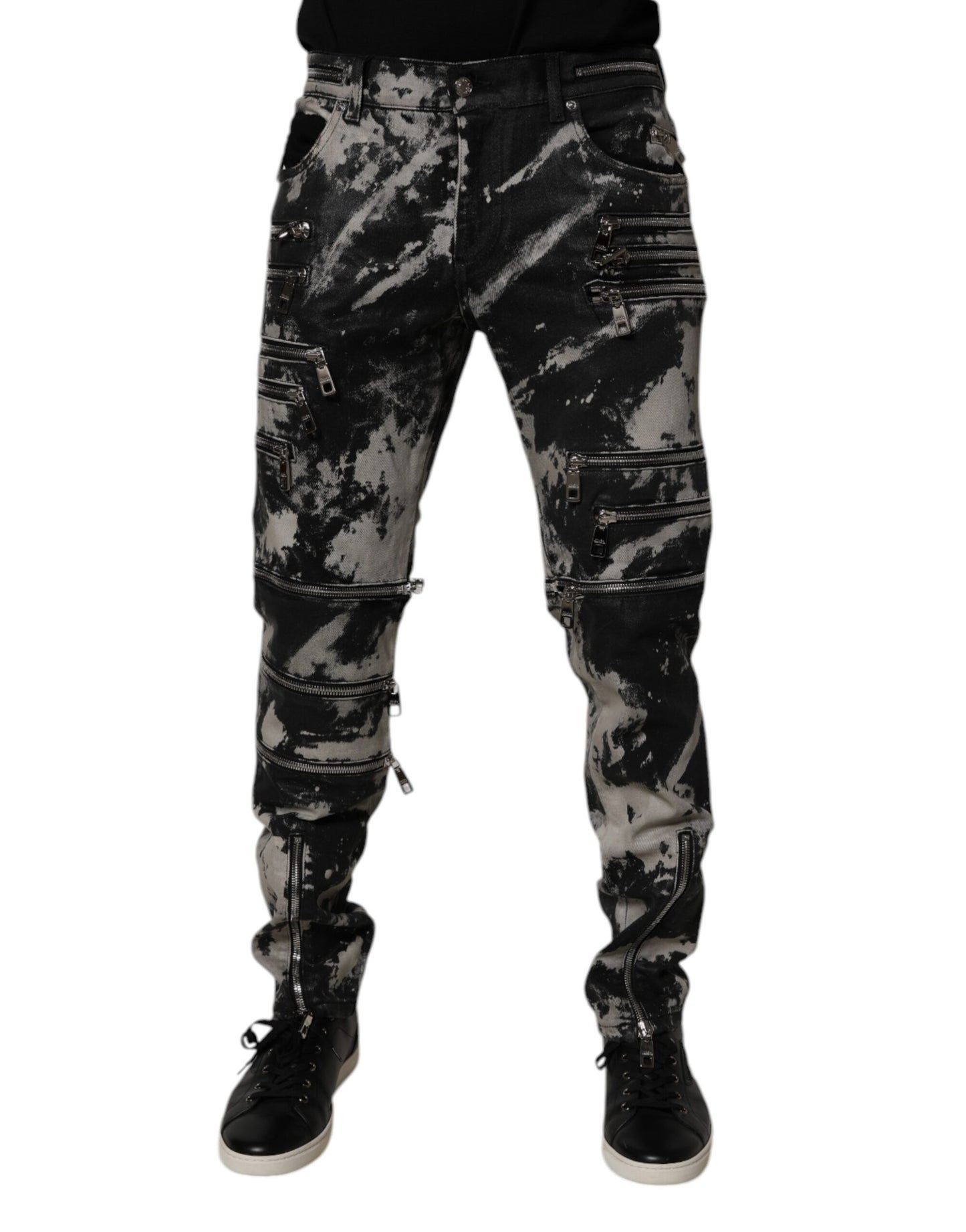 Dolce &amp; Gabbana Black Tie Dye Cotton Skinny Zip Denim Jeans