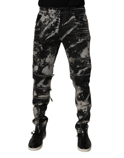 Dolce &amp; Gabbana Black Tie Dye Cotton Skinny Zip Denim Jeans