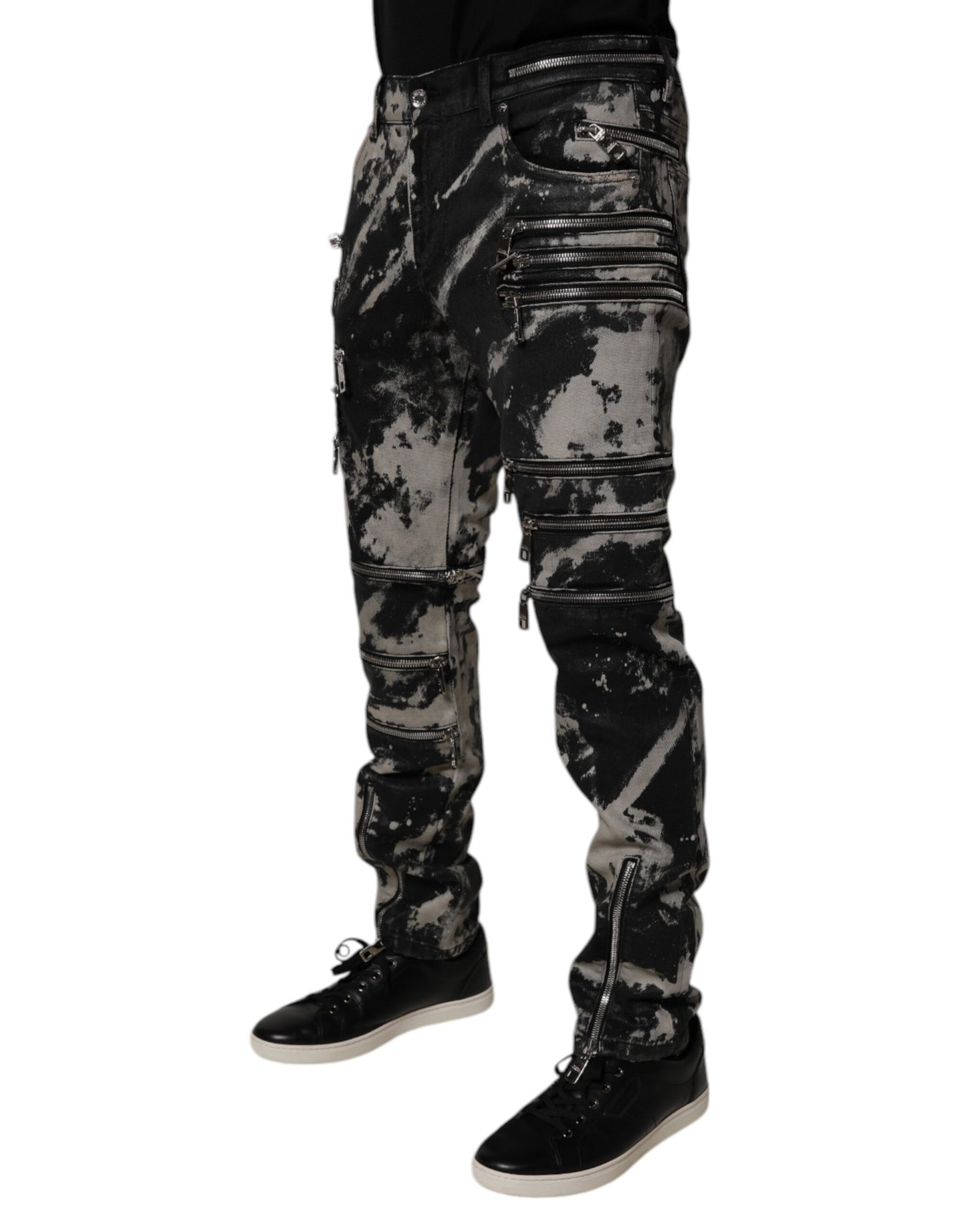 Dolce &amp; Gabbana Black Tie Dye Cotton Skinny Zip Denim Jeans