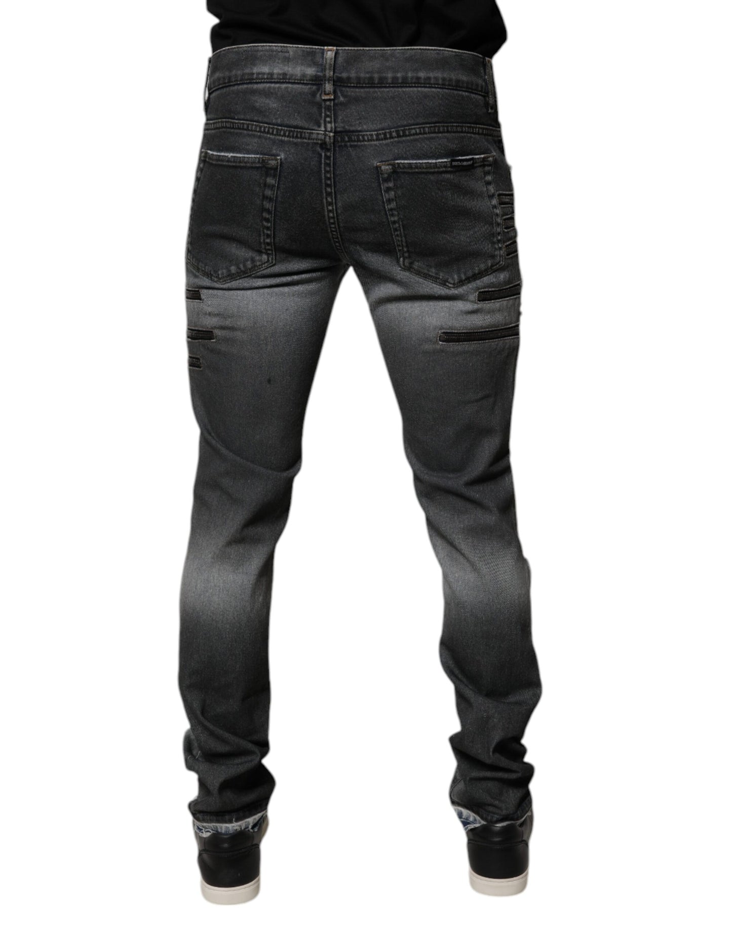 Dolce &amp; Gabbana Dark Gray Tattered Cotton Skinny Denim Jeans
