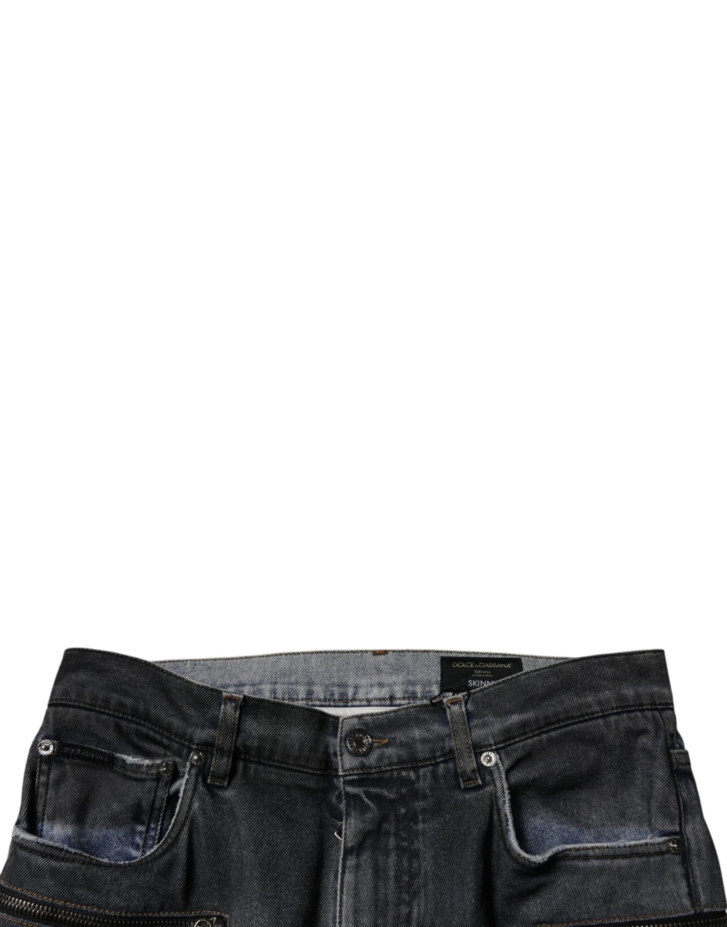 Dolce &amp; Gabbana Dark Gray Tattered Cotton Skinny Denim Jeans
