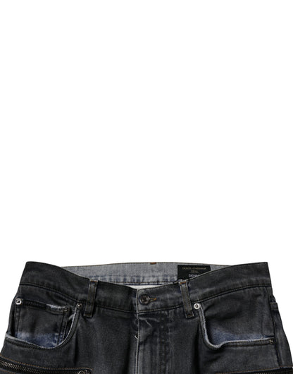 Dolce &amp; Gabbana Dark Gray Tattered Cotton Skinny Denim Jeans