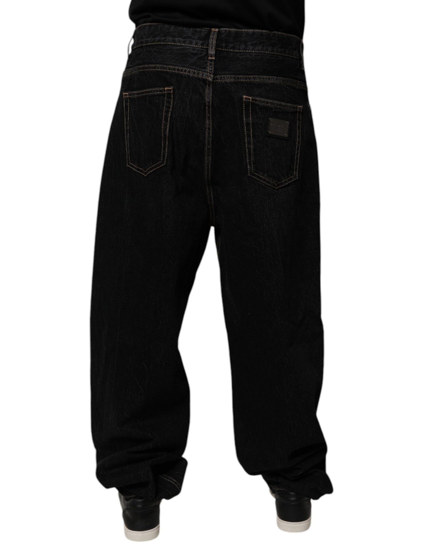 Dolce &amp; Gabbana Black Cotton Mid Waist Wide Leg Denim Jeans