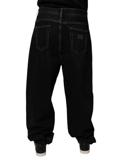 Dolce &amp; Gabbana Black Cotton Mid Waist Wide Leg Denim Jeans
