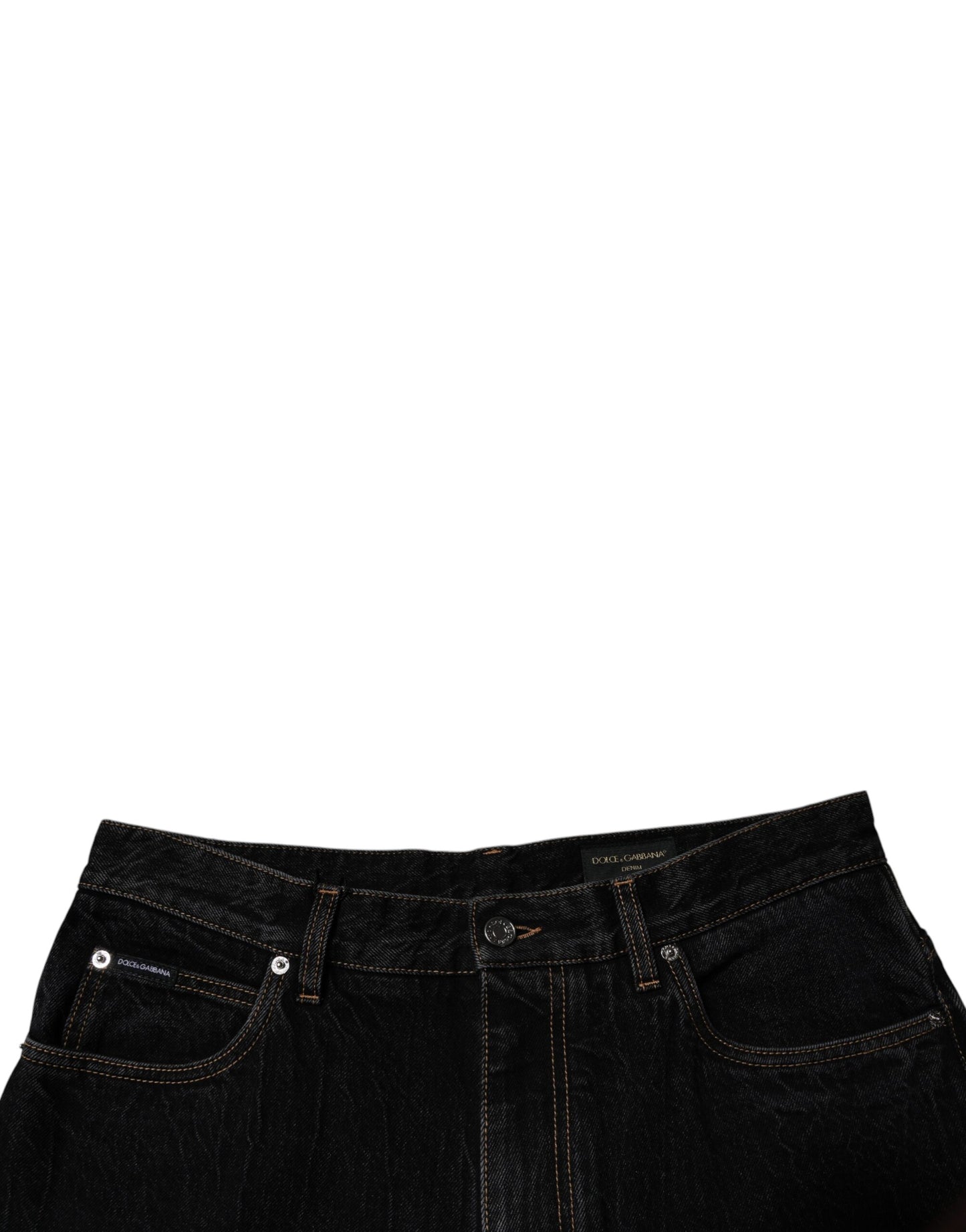 Dolce &amp; Gabbana Black Cotton Mid Waist Wide Leg Denim Jeans