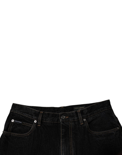 Dolce &amp; Gabbana Black Cotton Mid Waist Wide Leg Denim Jeans