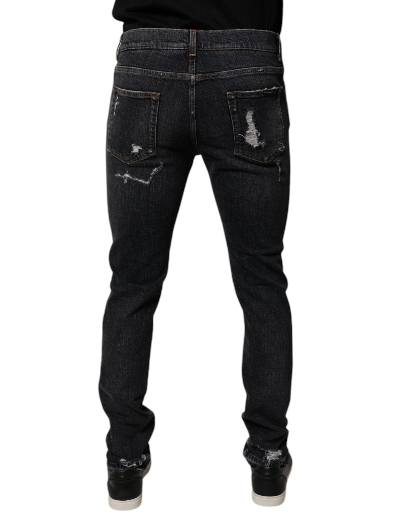 Dolce &amp; Gabbana Black Tattered Cotton Skinny Men Denim Jeans